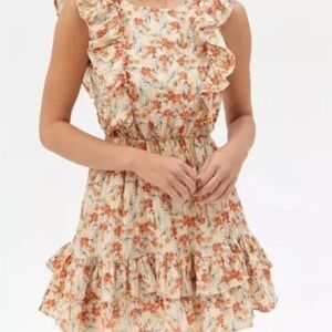 Minkpink Orange Floral Ruffle Dress (XS/S)
